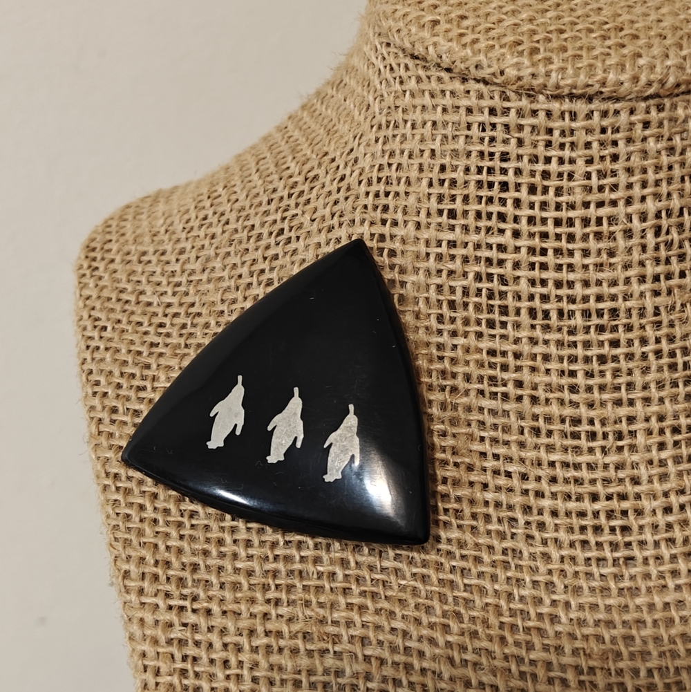 MCM Hans Hansen Black Ebony & Sterling Silver Pinguines Inlay Pin Brooch